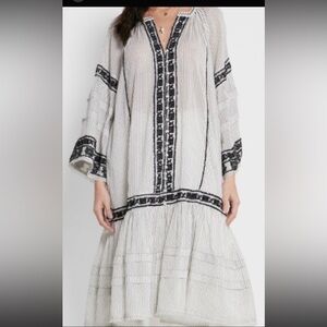 Free People White Tunic with Black Pinstripes